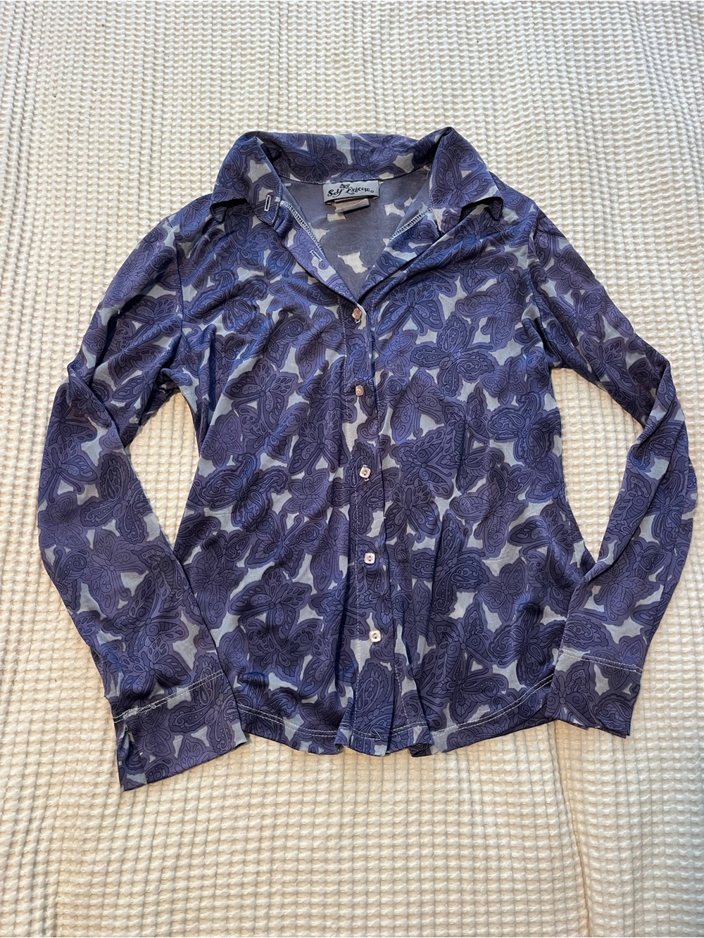 Vintage Y2K Self Esteem Purple Floral-Print Button Shirt